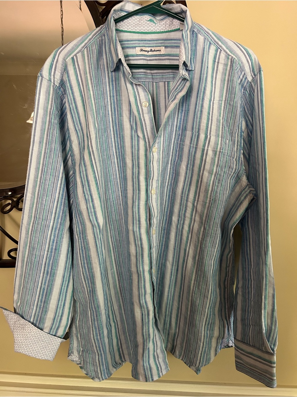 Tommy Bahama Light Blue and White Striped Button-Down Shirt